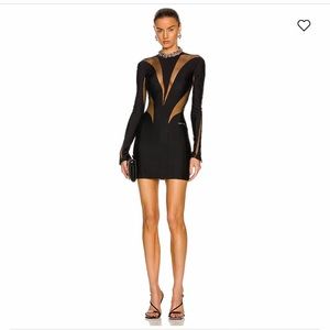 Mugler Black and Nude Cutout Long Sleeve Mini Dress